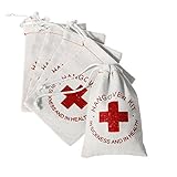 Ling’s moment 10pcs 4x6 inches In Sickness and In Health Hangover Kit Bags with GLITTER RED CROSS Bachelorette Party Gift Bags Recovery Kit Favor Bag Wedding Welcome Bag Cotton Muslin Drawstring Bag