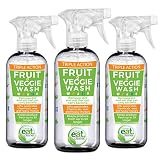 Eat Cleaner Fruit and Vegetable Wash Removes Harmful Residue Water Can't, Patented Veggie Wash Spray Extends Produce Life Up to 5X, Prevents Browning, Eliminates Waste, Vegan, Non GMO, 3-pack (12 oz)