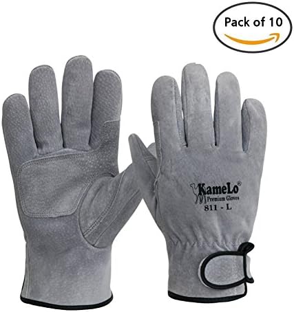 Kamelo 811 Welding Gloves Lined Leather, Grey - Suitable For Mig, Tig, Welders, BBQ, Gardening, Camping, Stove, Fireplace and More, (10 x 9.5)Inch , Pack of 10