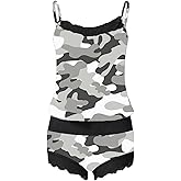 Generic Pajamas for Women Camo Print Lace Trim Lingerie Sets Bra Top and Panty 2-Piece Set Teddy Babydoll Sleepwear