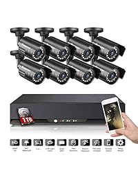 Rraycom 8CH Security Camera System 1080P Lite 5 in 1 DVR with 1TB Hard Drive and (8) 1080P HD Outdoor Indoor IP67 Weatherproof CCTV Surveillance Cameras,115ft Night Vision,Motion Alert, Remote Access