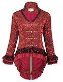 Women's Victorian Corset Blazer Jacket with Lacing V-Neck BP223-2 Red Size L