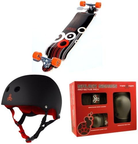 Atom Drop Deck Longboard (41-Inch) with Triple 8 Helmet and Pad Set