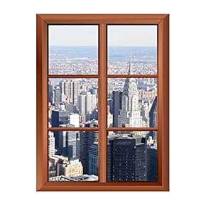 Wall26 Removable Wall Sticker/Wall Mural - A Veiw of Manhattan Skyline - Creative Window View Vinyl Sticker - 24"x32"