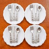 Odoria 1:12 Miniature 4Pcs Plates and 12Pcs Knife Fork Spoon Dollhouse Kitchen Accessories