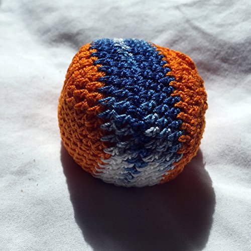 Orange with Variegated Blue White Stripe Hand Crocheted Footbag 6x6 Inch