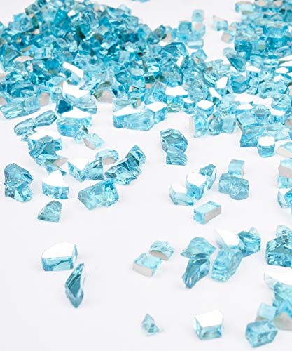 FutureWay Fire Glass Beads 20 Pound - 1/4 Inch Fire Pit Glass for Indoor and Outdoor Natural or Propane Fire Pits Fireplaces, Caribbean Blue High Luster