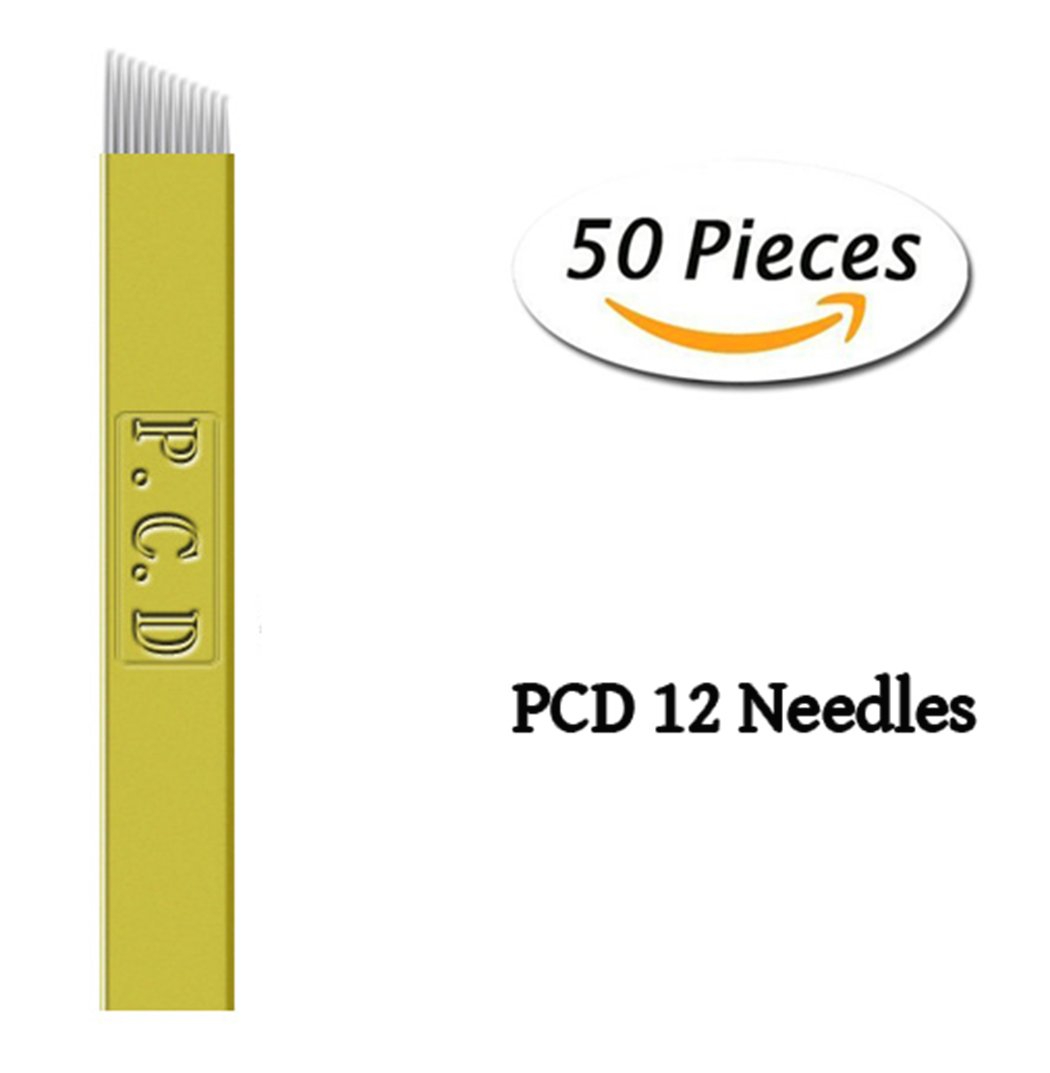 Xiaoyu Microblading Needles, Disposable Stainless Steel Microblading Blade for Eyebrow Permanent Makeup, 50PCS, 12PCD