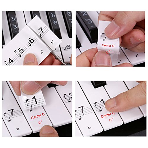 Piano Stickers/Keyboards, 49,61,76,88 Key Full Set of Piano & Keyboard Music Note Stickers, Transparent Plastic Stickers for White & Black Keys + Blank Stickers & User Guide