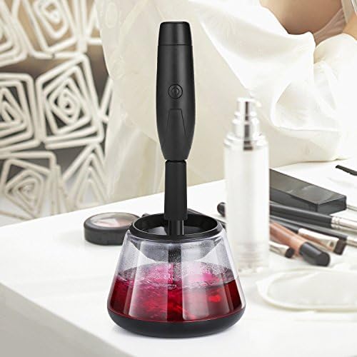 Makeup Brush Cleaner, Adjustable Electric Brush Cleaner and Dryer Machine, Clean Completely in Seconds and Dry with 2 Rubber Holder, Suit for All size Makeup Brushes(Black)