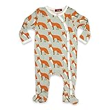 Milkbarn Organic Cotton Long Sleeve Footed Romper (Orange Fox, 3-6 Months)