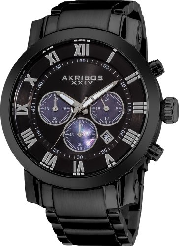 Akribos XXIV Men's AK622 'Grandiose' Chronograph Quartz Stainless Steel Bracelet Watch (Black)