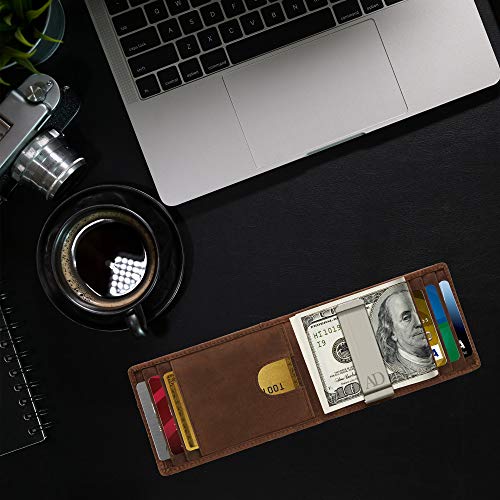 Slim Bifold Wallets For Men - Money Clip Wallet RFID Front Pocket Leather Thin Minimalist Mens Wallet Credit Card Holder