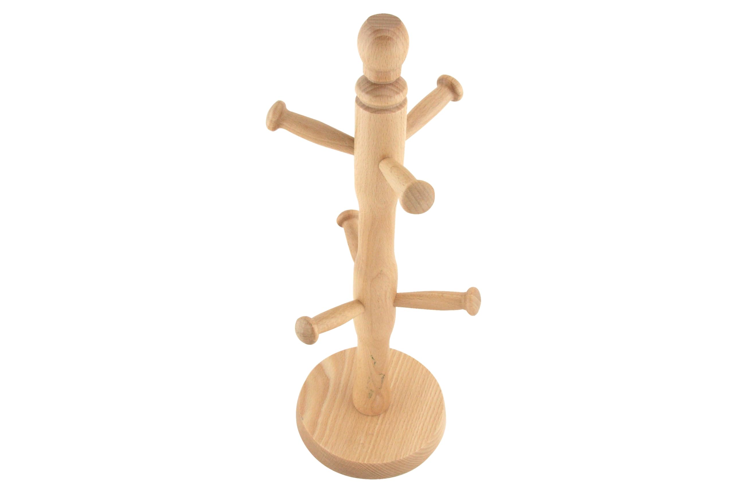 apollo THE HOUSEWARES BRAND Beech Mug Tree, Cup Stand, Tea and Coffee, Natural Wood, Holds 6 Mugs, Natural