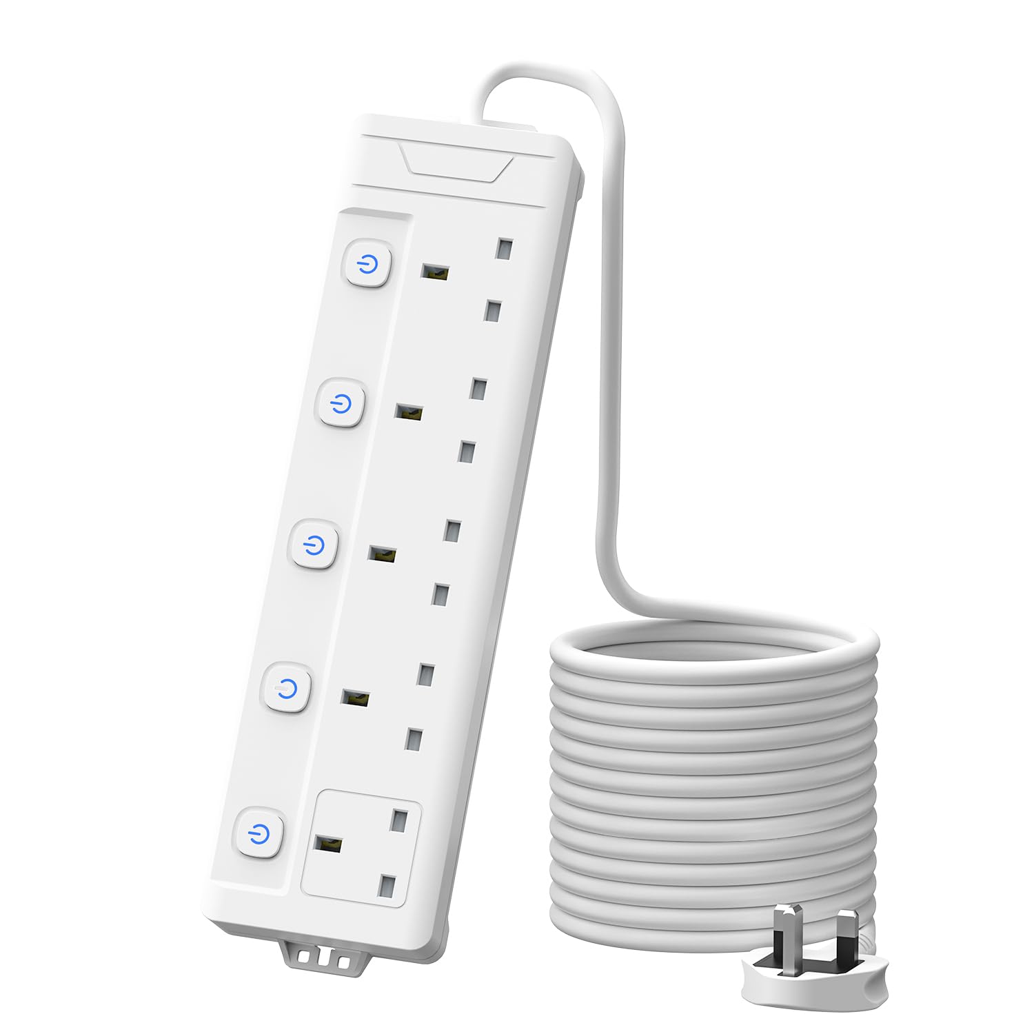 5M Extension Lead, MSCIEN Long 5 Metre 5 Gang Power Strip with Wall Mounted, White, Multi Socket with Individually Switches Plug Extension for Home Dorm Office
