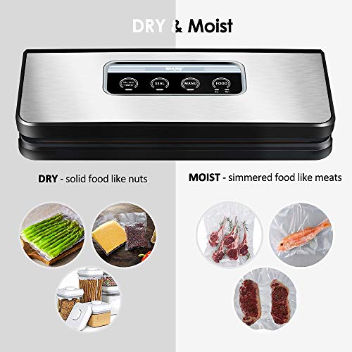Vacuum Sealer Machine, Winjoy Automatic Food Sealer for Food Savers w/Starter Kit|Touch Pannel and LCD Display|Dry & Moist Food Modes| Compact Design (Silver) - Thumbnail 3