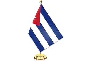 Cuba Desk Small Flag Set,5×8 Inch Cuban Mini Desktop table Banner,12 inch Metal Solid Pole Decor,Tiny Digital Printed Polyest