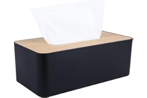 DSNMYO Tissue Box Cover,Tissue Holders,Bamboo Cover Plate,for Bathroom, Bedroom, Dinner Table, Office (Black)