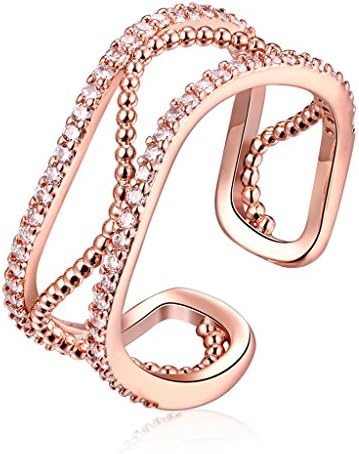 Focus Jewel Dual Style Open Cuff Ring with White Rhinestone Curved Balls Accented Delicate Parallel Ring