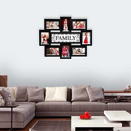 Jerry & Maggie - Photo Frame 22x17 Wood Tone Family Picture Frame Selfie Gallery Collage Wall Hanging for 6x4 Photo - 8 Photo Sockets - Wall Mounting Design
