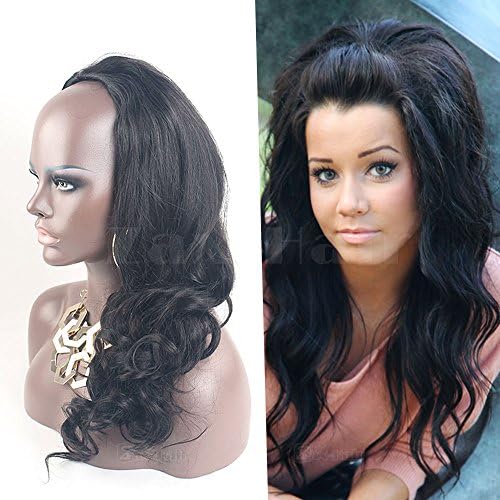 Zax Hair Half Wigs Body Wave 3/4 Half Wig Brazilian Virgin Human Hair Glueless No Lace Wig For Black Women 130 Density (18 inches, #1b)