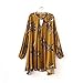 R.Vivimos Women Flowers Print Long Sleeve Loose Short Dresses