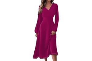 FSWGJFJJ Women Dresses,Women's Floral Print Boho Dress Long Sleeve Wrap V Neck Ruffle Belted A-Line Flowy Maxi Dresses
