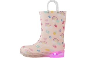 Hbxooxts Kids Rain Boots, Waterproof Light up Rain Boots with Easy-on Handles for Boys and Girls