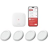 X-Sense Ultra-Slim Wi-Fi Water Leak Detector, 4 Sensors + Base, SWS0A41 | 0.7 in Thin Design, Real-Time Alerts, Detects Water as Low as 0.4 mm, 1700 ft Range, Under Appliances &amp; Behind Toilets
