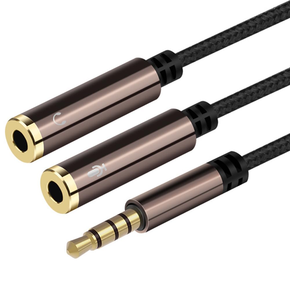 Mepsies Headphone Splitter, 3.5mm Aux Plug to Dual Jack Headphone Mic Adapter, Stereo Audio Microphone Y Splitter Extension Cable for Laptop, Smartphone, Tablet, Headset, Speaker and More