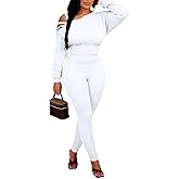 Ophestin Womens 2 Piece Sweatsuits Sexy Off The Shoulder Long Sleeve Tops Legging Pants Set Tracksuit Outfits