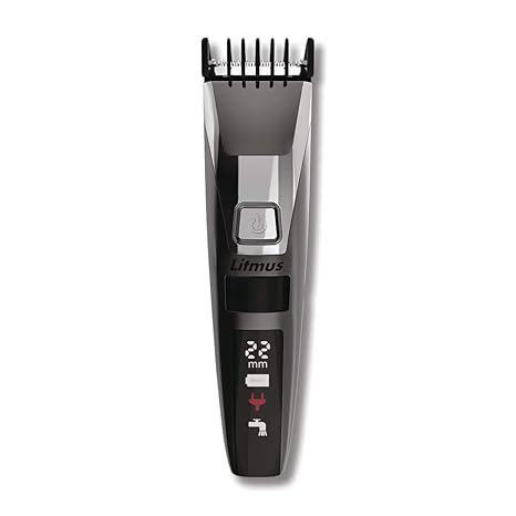 LITMUS Stubble Pro Corded and Cordless Waterproof Beard Trimmer with Digital LED Display and Fast Charging, 60 Mins Run Time (Black and Grey)