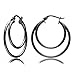 Black Flashed Sterling Silver Double Circle Round-Tube Polished Hoop Earrings, 30mm