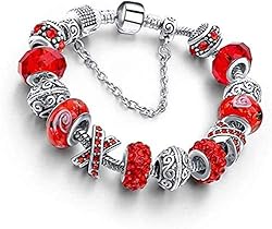Savlano Silver Tone Red Charm Bracelet with Crystal
