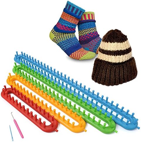 hongfei Long Knitting Loom Set -4 Different Looms with Hook and Needle - DIY Scarf Shawl Hat for Best Gifts