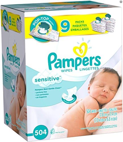 Pampers Sensitive Hypoallergenic, Clinically proven Mild, Gentle Cleaning, Restores Natural Skin pH Baby Wipes Flip Top 504 Count
