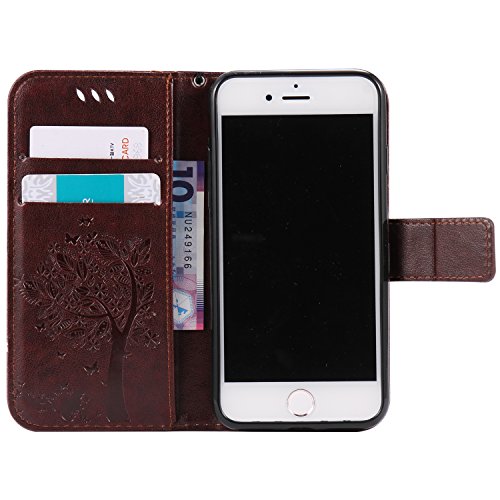 Iphone 8 Rose Gold Iphone 8 Case Iphone 7 Case Wallet Case Pu Leather Case Floral Tree Cat Embossed Purse With Kickstand Flip Cover Card Holders Hand Strap For Iphone 7 4 7 Inch Office Supplies