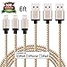 Xcords iPhone Charger 3Pack 6FT Nylon Braided Lightning Cable Charging Cord for iPhone X 8 8Plus 7 7Plus 6s 6sPlus 6 6Plus SE 5 5s 5c iPad iPod & More (Gold)