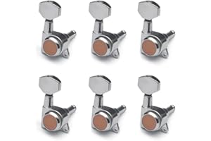 SAPHUE 6R Guitar Locking Tuners 1:18 Lock String Tuning Key Pegs Machine Head with Hexagonal Handle Replacement for Electric Folk or Acoustic Guitars (Chrome)