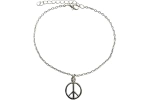 Peace Sign Anklet, Hippie Foot Chain, Charm Ankle Chain, Silver Color Anklet Adjustable Boho Peace Jewelry