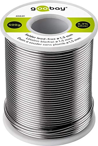 Goobay 40849 Solder Lead-Free Diameter 1.5 mm, 500 g Branded Solder Tin with a Silver Content (Ag) of 0.3%