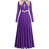 IBAKOM Womens Liturgical Praise Lyrical Dance Dress Loose Fit Full Length Long Sleeve Metallic Worship Costume Ballet