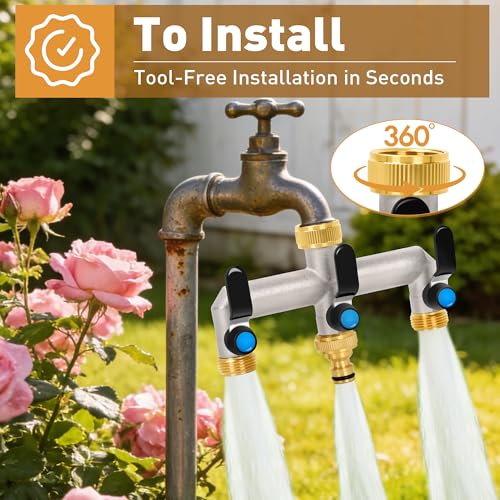 OPERMAXER 3-Way Tap Water Distributor, 304 Stainless Steel Handle, 3/4 Inch Brass Water Connection Distributor with Individual Shut-off Valves, 3 x 3/4 Inch Distributor Outlets for Appliances/Garden Hoses
