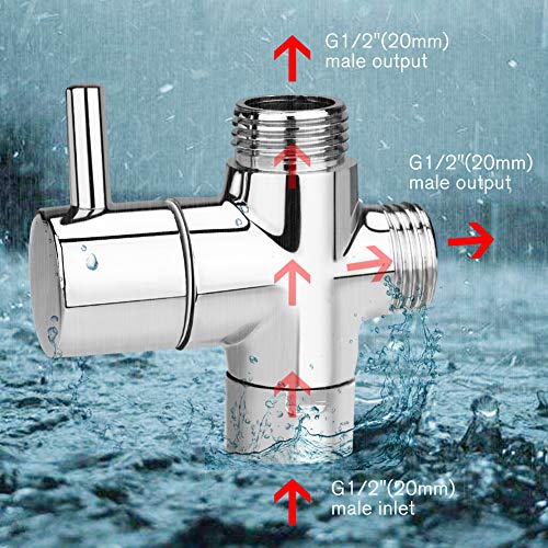Linkax Bathroom Angle Valve Three-way faucet valve Shower Arm Diverter Valve for Hand Held Showerhead and Fixed Spray Head,G 1/2 3-Way Bathroom Universal Shower System Replacement Part - Thumbnail 3