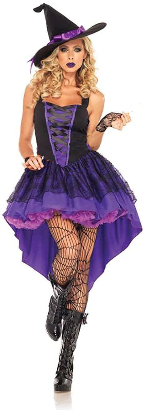 eBoutik - Purple Halloween Witch Costume - Waterfall Back & Corset Tie Dress - Great For Trick or Treat & Parties (XLarge)