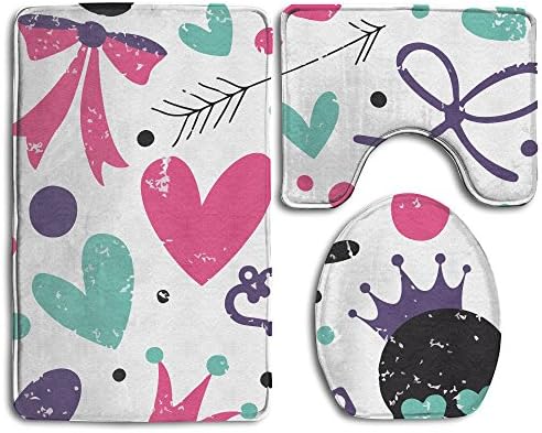 3 Piece Set Non-slip Bathroom Rug Flannel Shower Mat Machine-Washable Bath Mats With Water Absorbent Soft Memory Foam - Skull Love