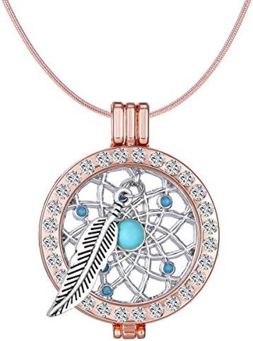REYOW Dreamcatcher feather Locket Pendant Essential Oil Diffuser Aromatherapy Necklace