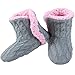 YELETE Womens Cable Knit Slippers House Booties Socks Soft Sherpa Lining Rubber Soles Gray
