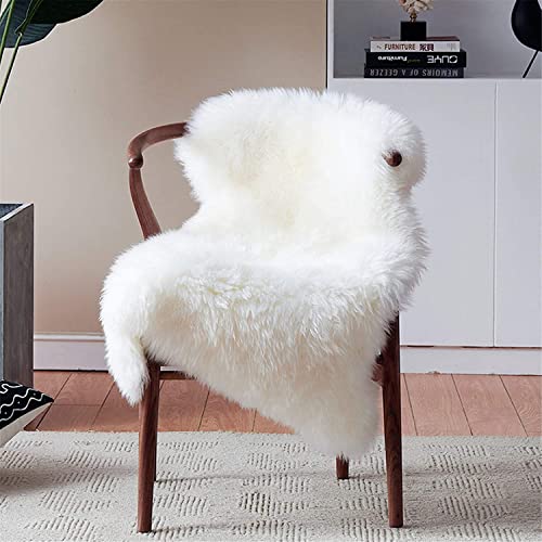 HEQUN Faux Fur Sheepskin Style Rug Faux Fleece Chair Cover Seat Pad Soft Fluffy Shaggy Area Rugs For Bedroom Sofa Floor (White, 60 X 90 CM)