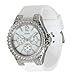 Guess U12653L1 mother-of-pearl day and date dial white silicone strap women watch NEW